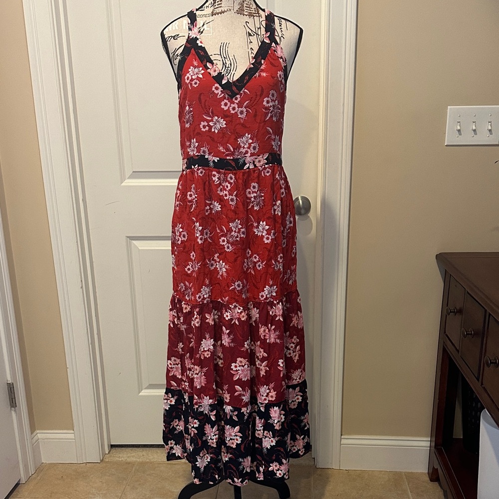 LOFT Red Floral Maxi Dress